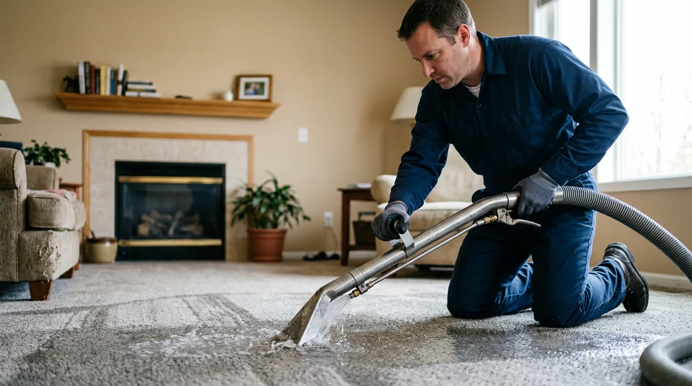 Water damage restoration technician working near Bertram, TX